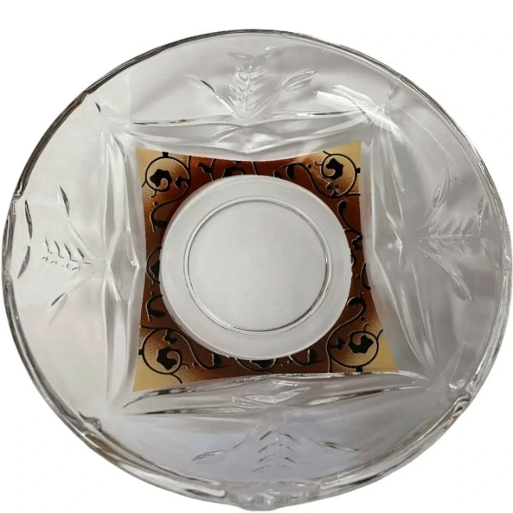 Turkish  Tea Set  Clear Amber Etched Glass 12pc Set